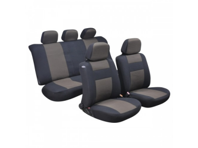 Чехлы на сиденья модель 5 черно-коричневые с прострочкой, 11 предметов (3 молнии на задней спинке, карманы на передних сиденьях, со швами под airbag) (3мм поролон)