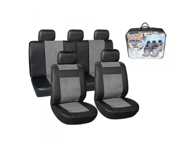 Чехлы автомобильные универс полиэстр+вельвет,черное-серый 9пр ИРБИС VETTLER