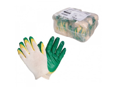 Перчатки ХБ с двойным латексным покрытием ладони, зеленые (1 пара)