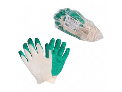 Перчатки ХБ с латексным покрытием ладони, зеленые (5 пар)