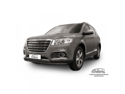 Защита переднего бампера Arbori d57+d42 двойная черная HAVAL H6 2014- от ARBORI Защита переднего бампера Arbori d57+d42 двойная черная HAVAL H6 2014-