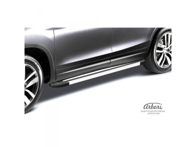Комплект защиты штатных порогов алюминиевый профиль Arbori "Luxe Silver" 1800 серебристые RENAULT DUSTER 2015-