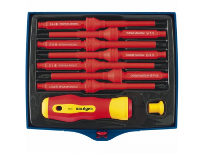 Отвертка со сменными жалами, диэлектрическая до 1000В, 9 предм., CrV//Сибртех