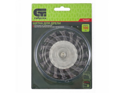 Щетка для дрели, 100 мм, плоская со шпилькой, крученая металлическая проволока // MATRIX