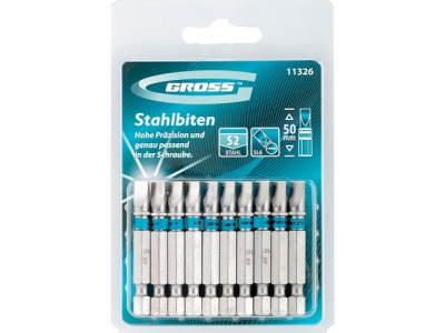 Набор бит SL6,0х50, сталь S2, 10шт //GROSS от GROSS Набор бит SL6,0х50, сталь S2, 10шт //GROSS