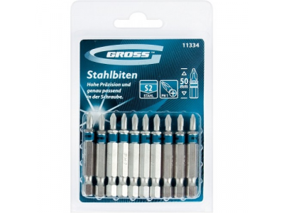 Набор бит PZ3х50, сталь S2, 10шт //GROSS от GROSS Набор бит PZ3х50, сталь S2, 10шт //GROSS