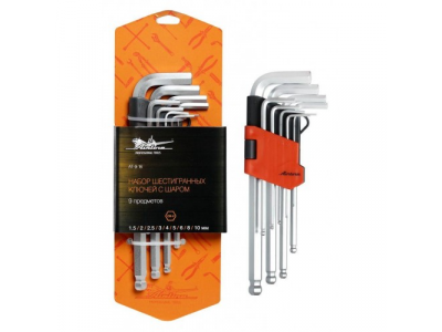 Набор шестигранных ключей с шаром 9 предметов, пласт.подвес AIRLINE